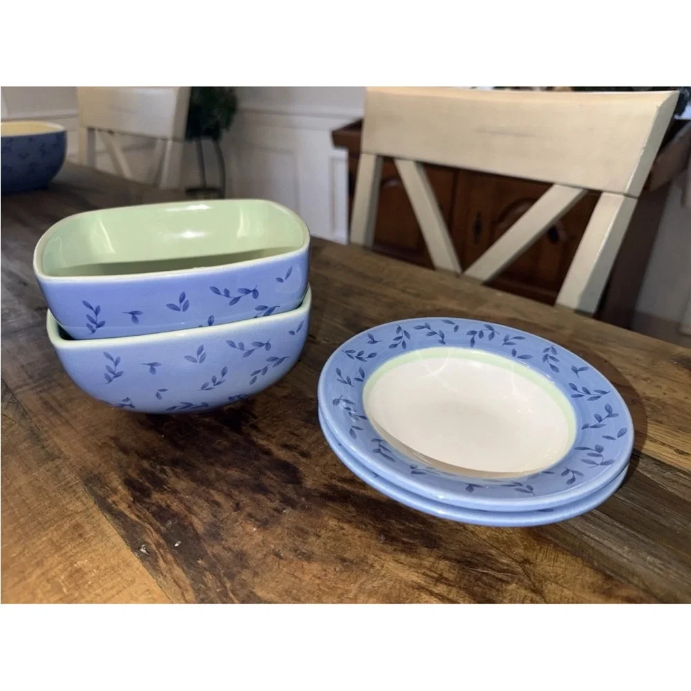 Vintage Pfaltzgraff Summer Breeze Square Bowls And Matching Salad Plate Set Of 4